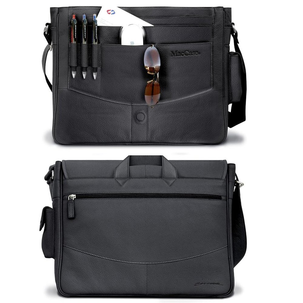 Premium Leather 14 MacBook Pro Messenger Bag w/Sleeve by Michael Santoro Design - Picture 3 of 15